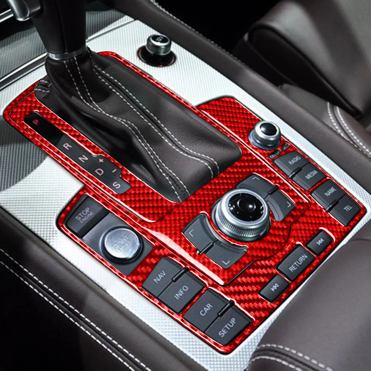 For Audi Q7 4L 2007-2015 Red Carbon Fiber Sticker Gear Shift