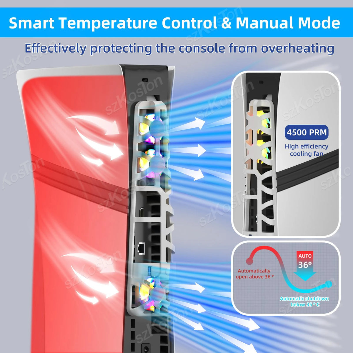 For PS5 Pro Cooling Fan Temperature-Controlled External Fan 
