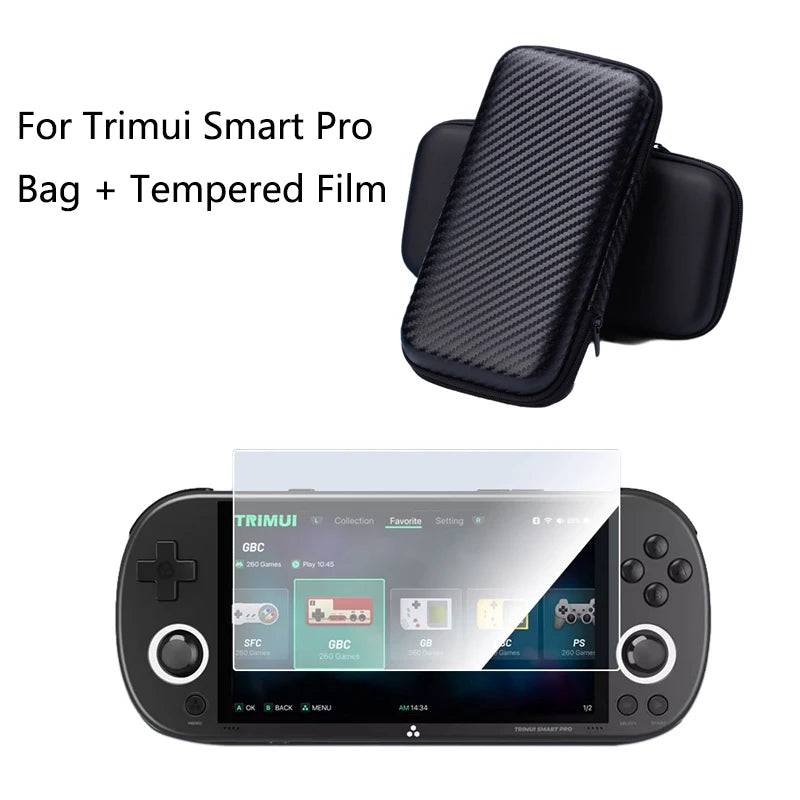For Trimui Smart Pro Hard Carrying Case Bag+9H Tempered Glas