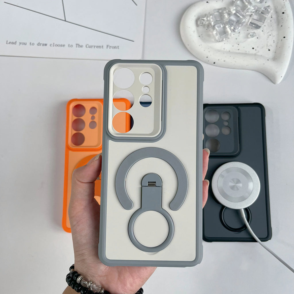 Shockproof Armor Matte For Magsafe Magnetic Case For Samsung Galaxy S26 S25 Edge S24 S23 Ultra Plus FE Handheld Grip Stand Cover