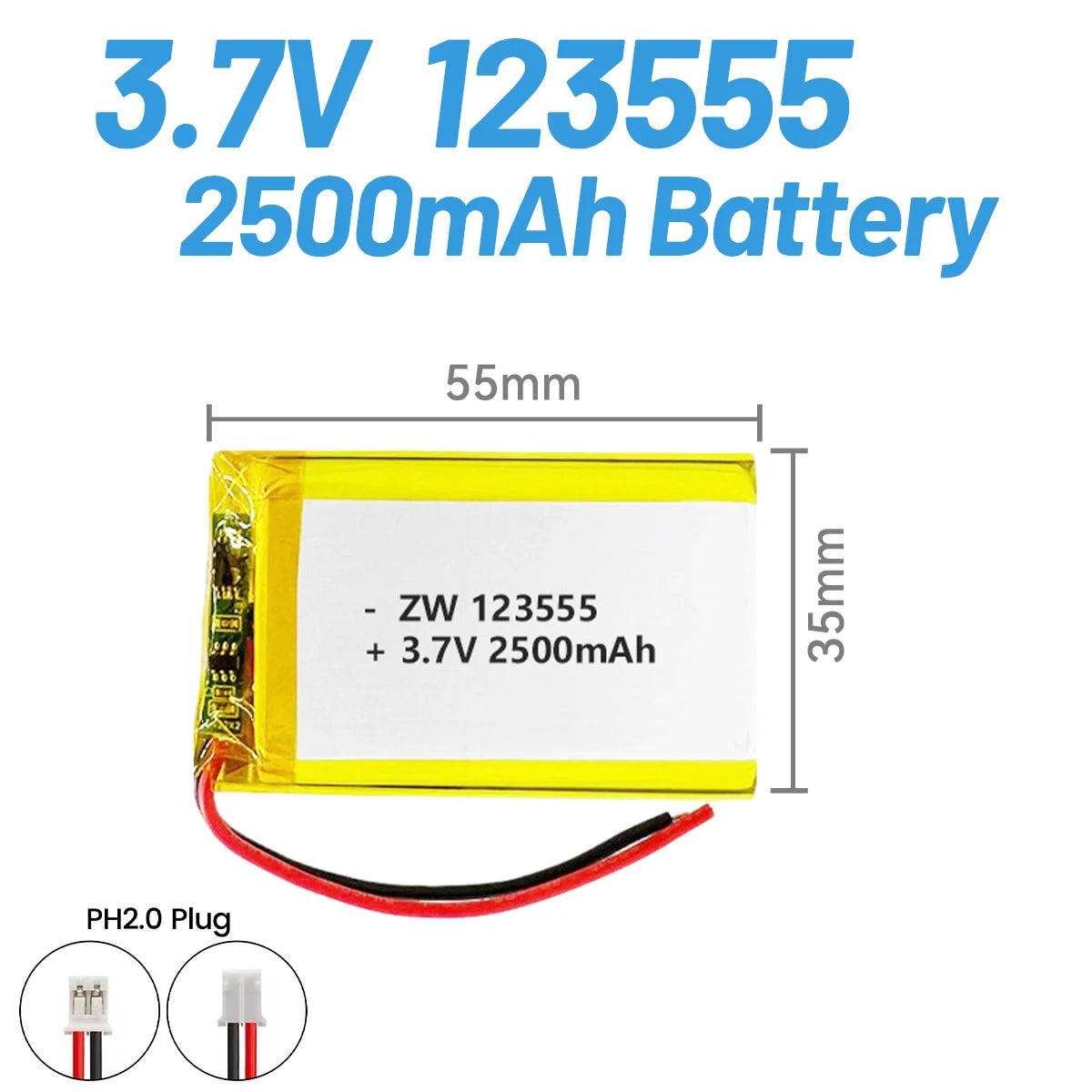 3.7V 2500mAh 123555 Battery Lipo Polymer Lithium Ion Recharg