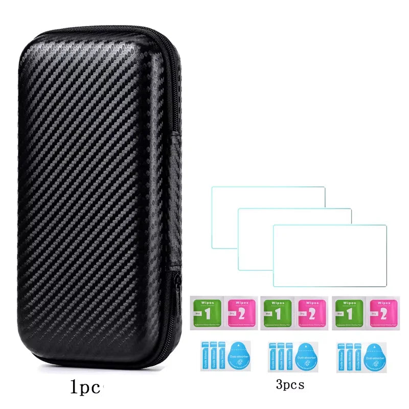 For Trimui Smart Pro Handheld Game Console 9H Tempered Glass Film Screen Protector+Portable Waterproof Hard Carrying Bag Case