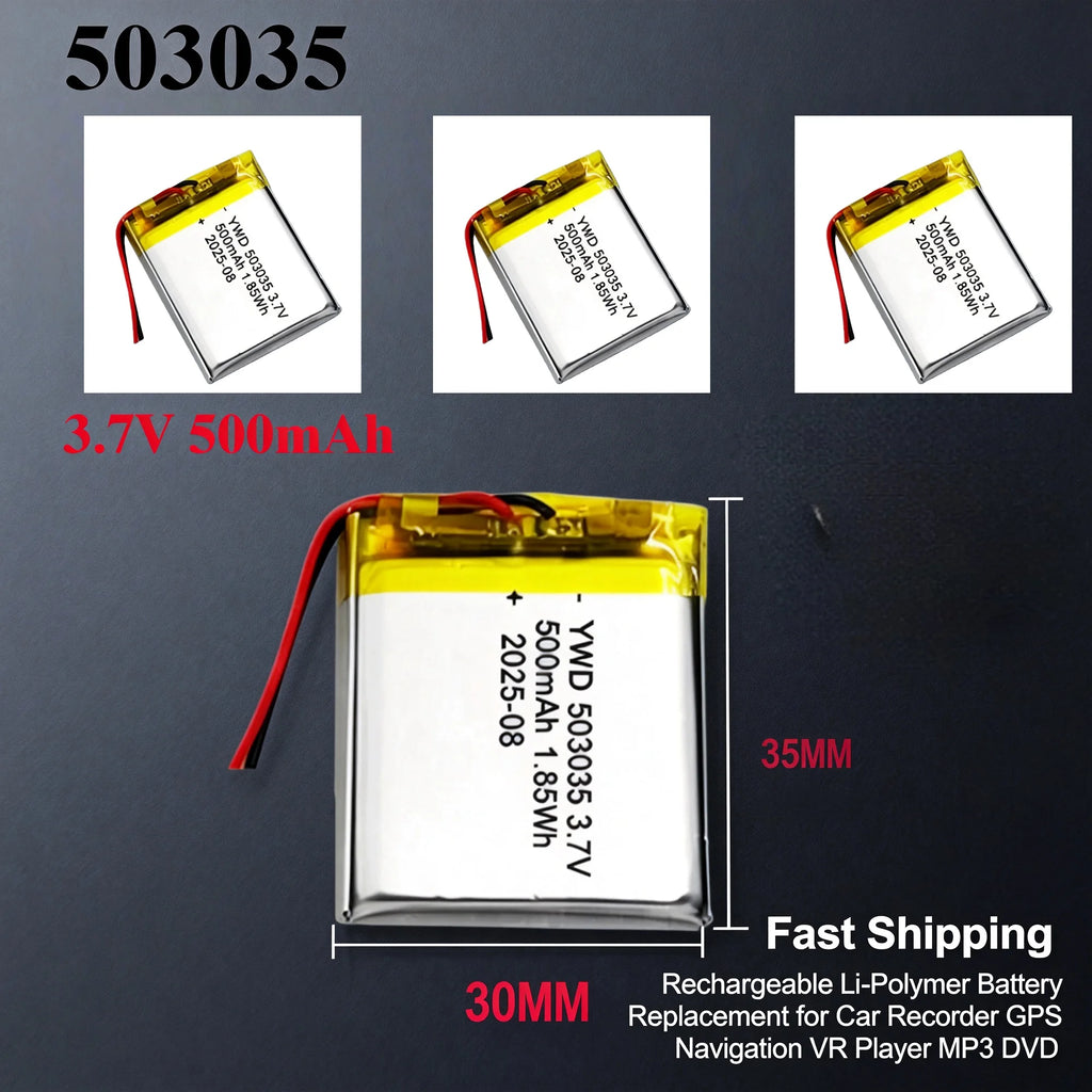 3.7V 500mAh 503035 Rechargeable Li-Polymer Battery Replaceme