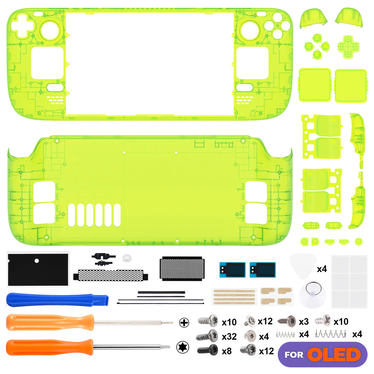 eXtremeRate Replacement Full Set Housing Shell W/Buttons for Steam Deck OLED Clear DIY Faceplate Back Plate Trackpad Case