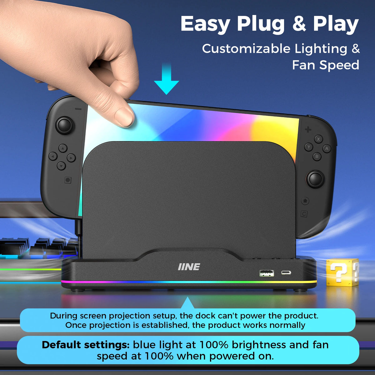 IINE RGB Cooling Fan for Switch 2 Dock/ns2/Switch2 RGB Light