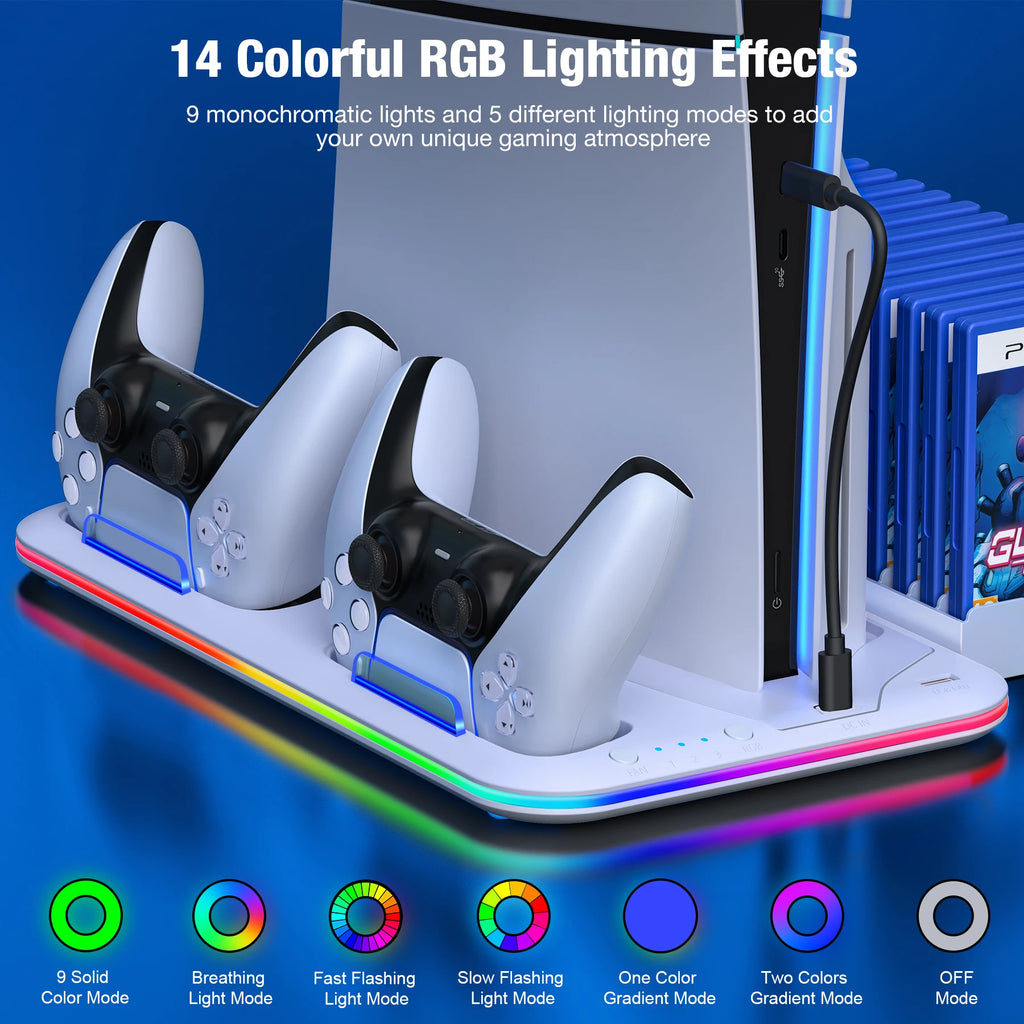 For PS5 Slim Cooling Stand with RGB Light Fan For PS5 Consol