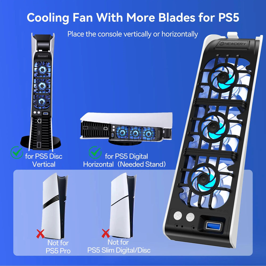 NEWDERY PS5 Cooling Fan 9 Blades And Larger Auto Speed Coole
