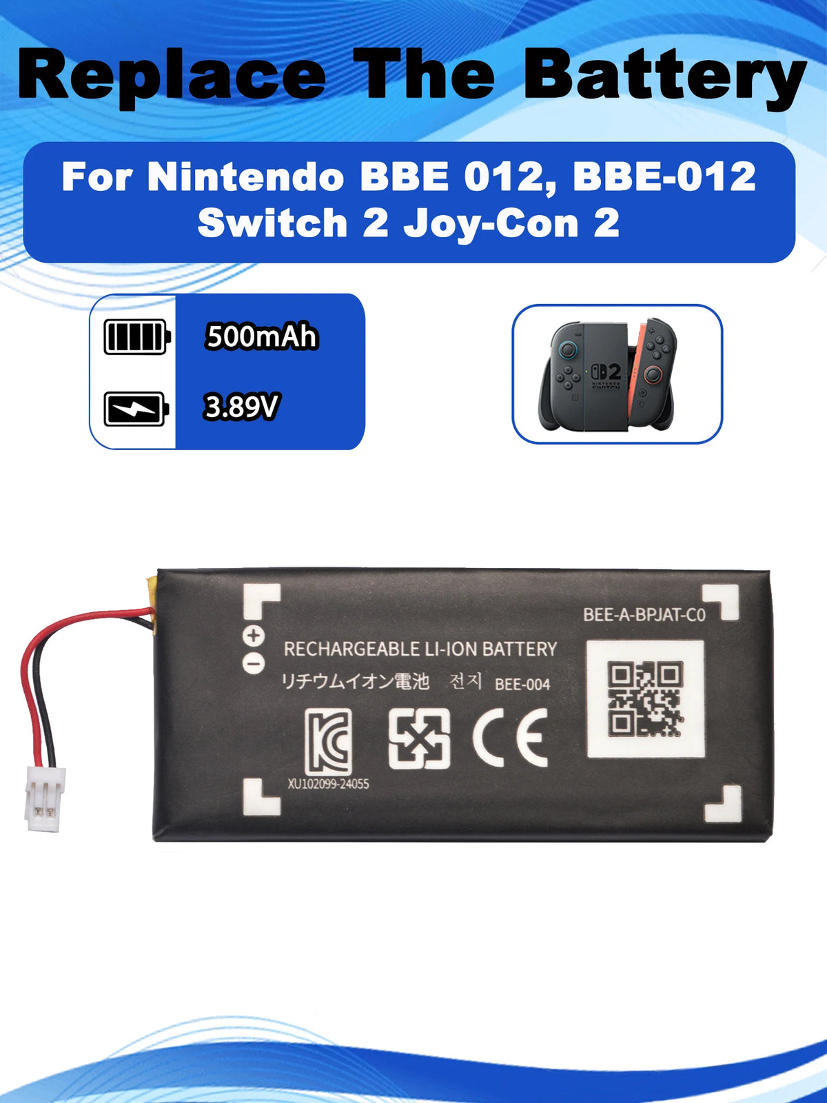 1-2pcs 3.89V 500mAh BEE-004 Replacement Battery For Nintendo