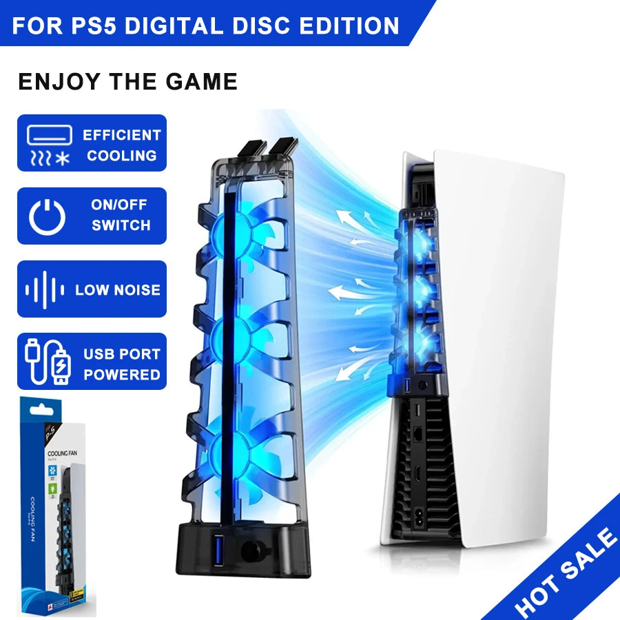 For PS5 Both Disc and Digital Cooling Fan with LED Light for