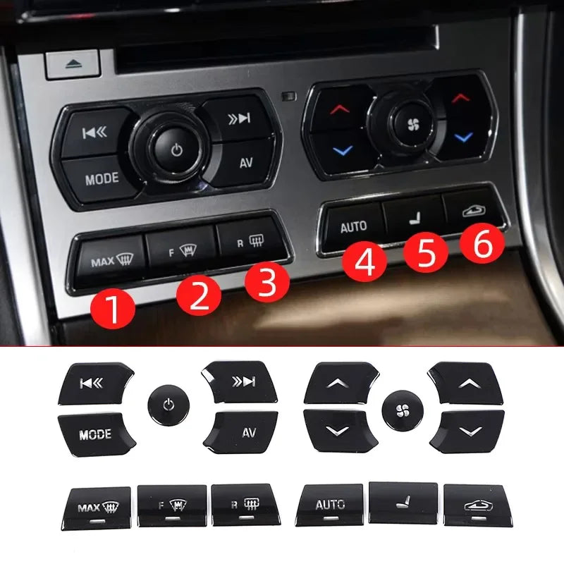 For Jaguar XF XJ 2010-2019 Aluminum Alloy Black Button Stickers Car Accessories Interior AC Gear Switch Repair Decals
