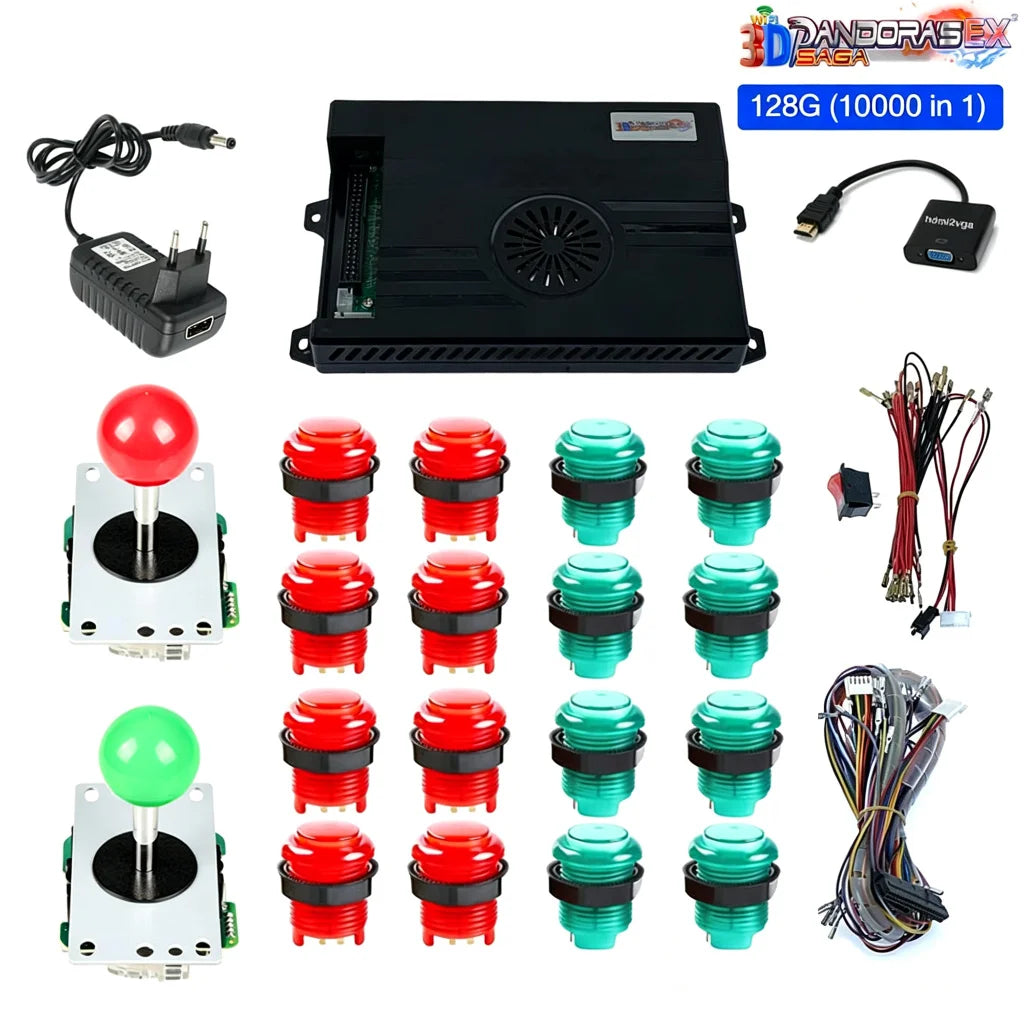 128GB 3D Pandora Saga Box EX2 10000 in 1 DIY Kit Arcade Game Console 8 Way Joystick Led Lights Button Cabinet Bartop 2 Playes