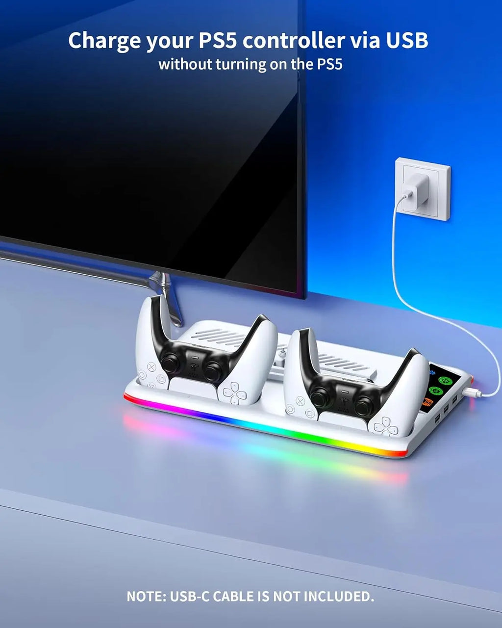 For PS5/Slim/Pro Cooling Stand with LED Controller Charging 