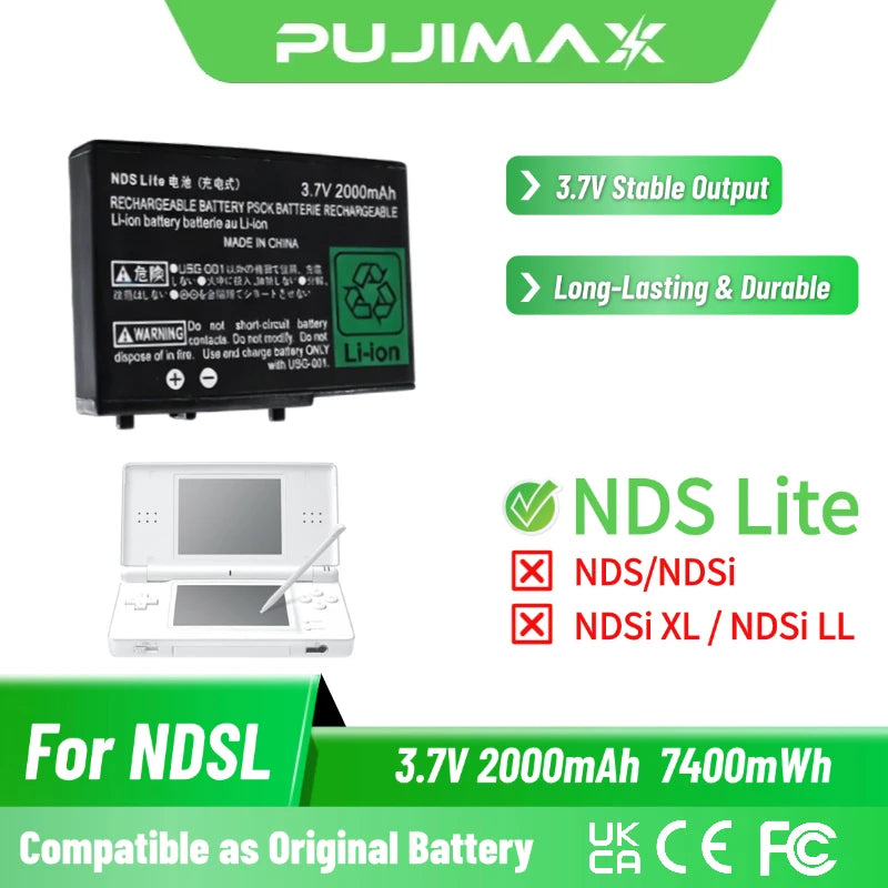 PUJIMAX 2000mAh Game Console Battery for NDSL for Nintendo D