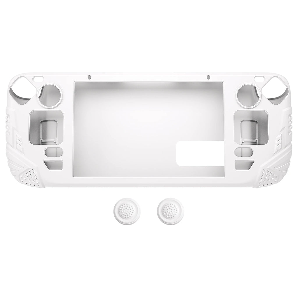 PlayVital Armor Protective Case for Steam Deck LCD Soft Silicone Case W/Back Button Enhancement Designed & Thumb Grips -White
