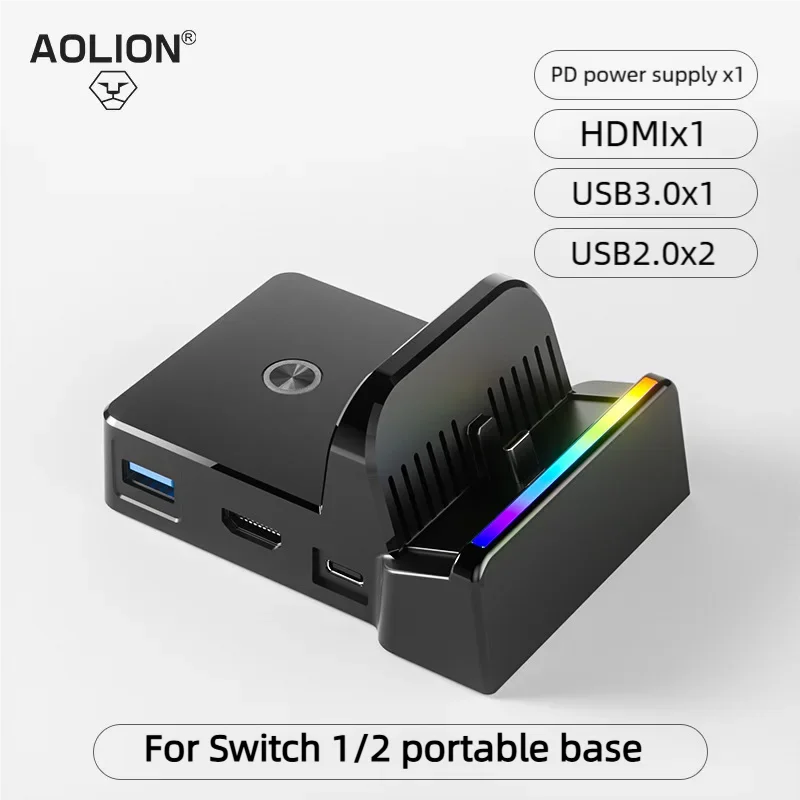 Aolion For Switch 2 Dock RGB Cooling Fan Portable HUB Expansion Base Wall Mount With NGC For Switch 2 Accessories