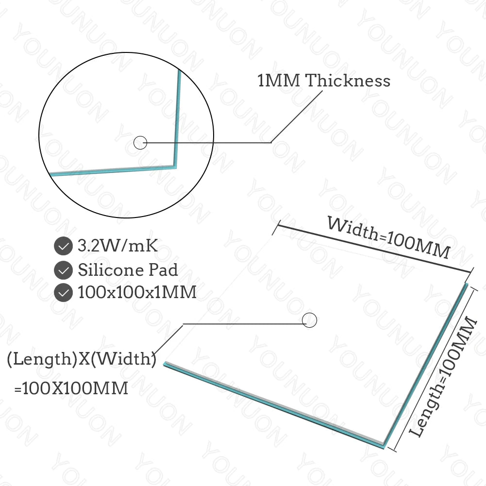 2 Pieces 100x100mm Thermal Pad 0.5mm/1mm/1.5mm/2mm/2.5mm/3mm/4mm/5mm Thickness GPU CPU Heatsink Cooling Conductive Silicone Pad