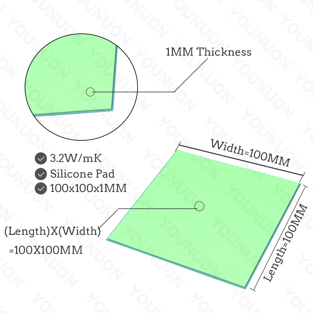 2 Pieces 100x100mm Thermal Pad 0.5mm/1mm/1.5mm/2mm/2.5mm/3mm/4mm/5mm Thickness GPU CPU Heatsink Cooling Conductive Silicone Pad