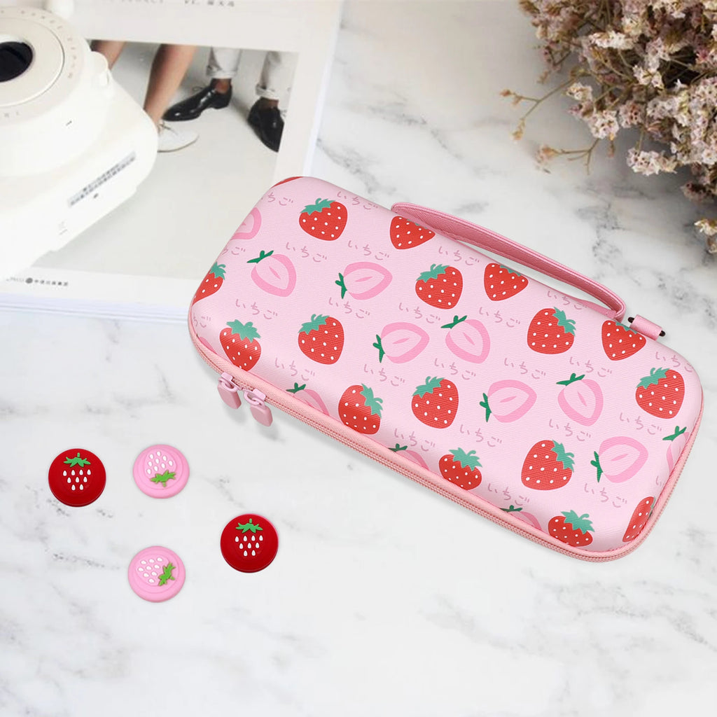 For Switch Carrying Case EVA Hard Shell with Strawberry & Ch