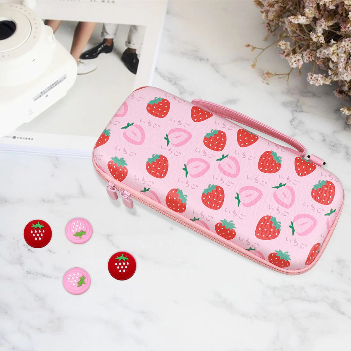 For Switch Carrying Case EVA Hard Shell with Strawberry & Ch