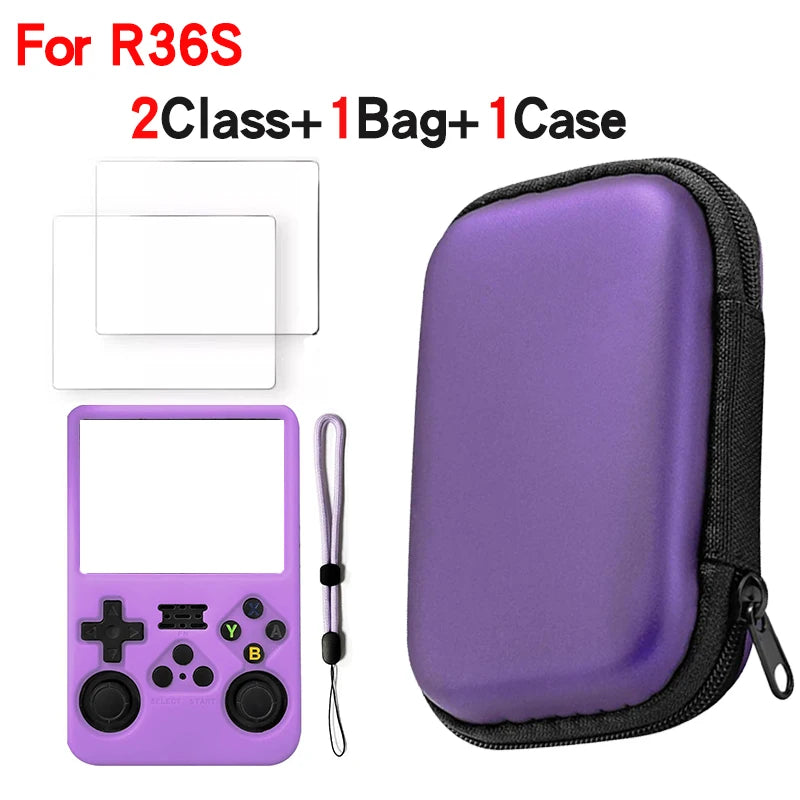 For R36S/R35XX Game Console Storage Bag EVA Hard Portable Protective Case Accessories R36S Silicone Cover Screen Protector Film