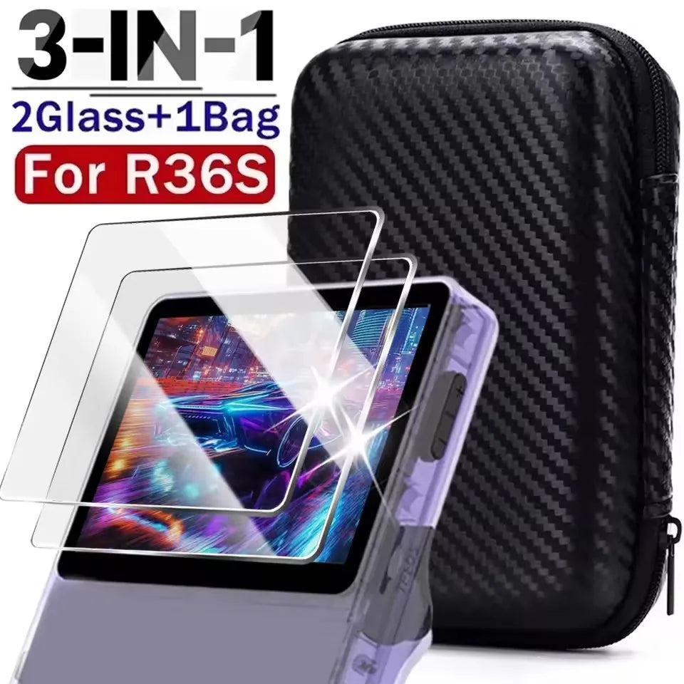 3 IN 1 Carrying Storage Case with Tempered Glass Screen Prot