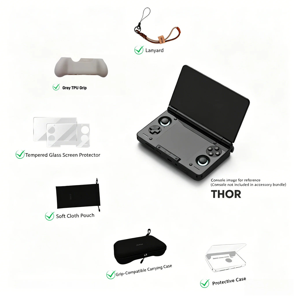 For AYN THOR Handheld Game Console - White TPU Grip + Hard Carrying Case + Tempered Glass Screen Protector Full Protective Combo