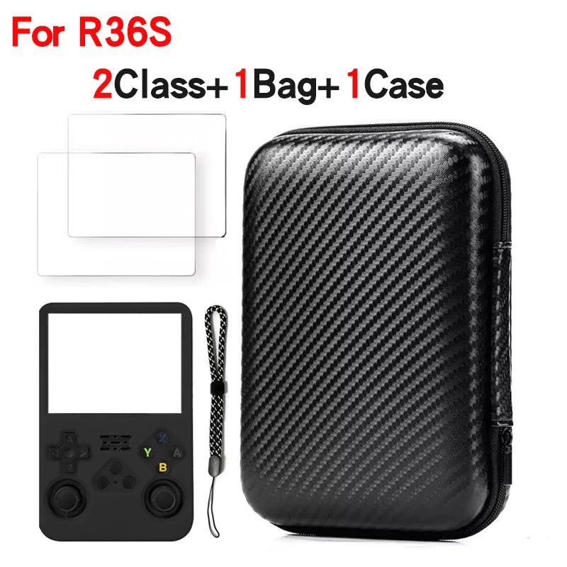 For R36S/R35XX Game Console Storage Bag EVA Hard Portable Protective Case Accessories R36S Silicone Cover Screen Protector Film