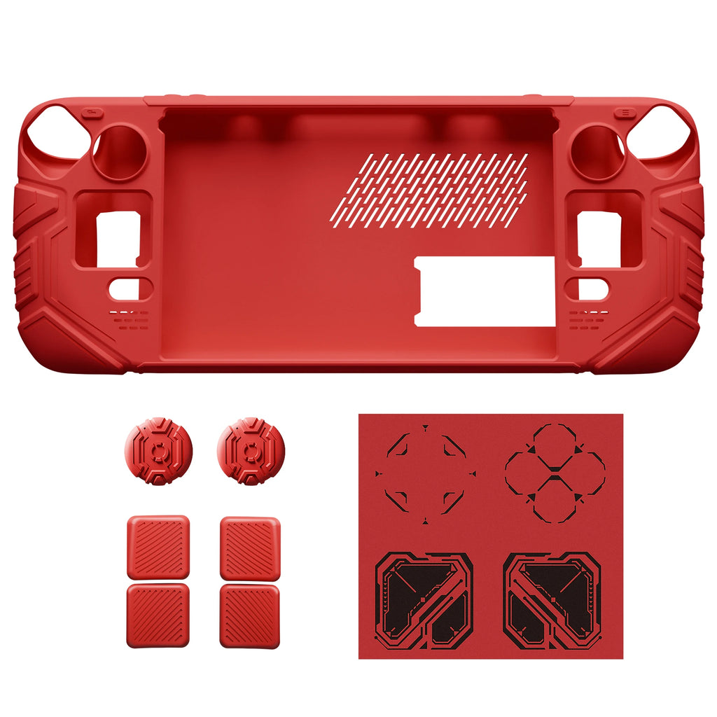 PlayVital Mecha Protective Case for Steam Deck OLED & LCD Anti-Slip Silicone Grip Cover for Steam Shockproof Shell - Black
