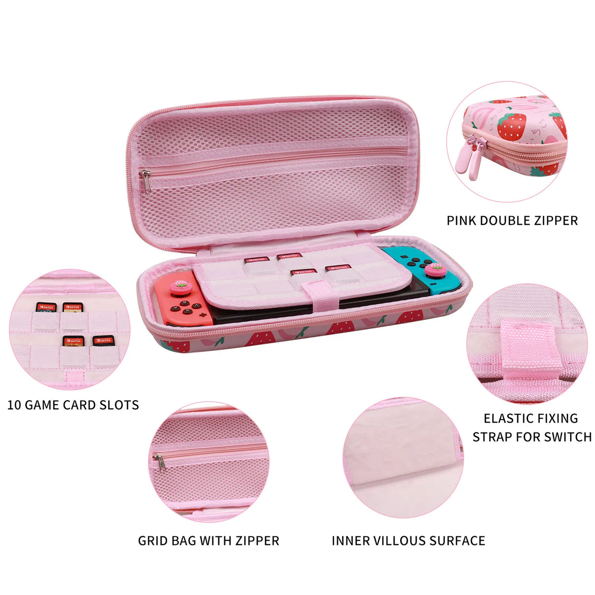 For Switch Carrying Case EVA Hard Shell with Strawberry & Ch
