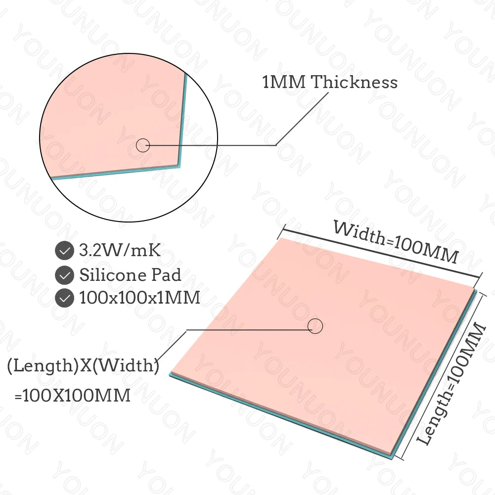 2 Pieces 100x100mm Thermal Pad 0.5mm/1mm/1.5mm/2mm/2.5mm/3mm/4mm/5mm Thickness GPU CPU Heatsink Cooling Conductive Silicone Pad