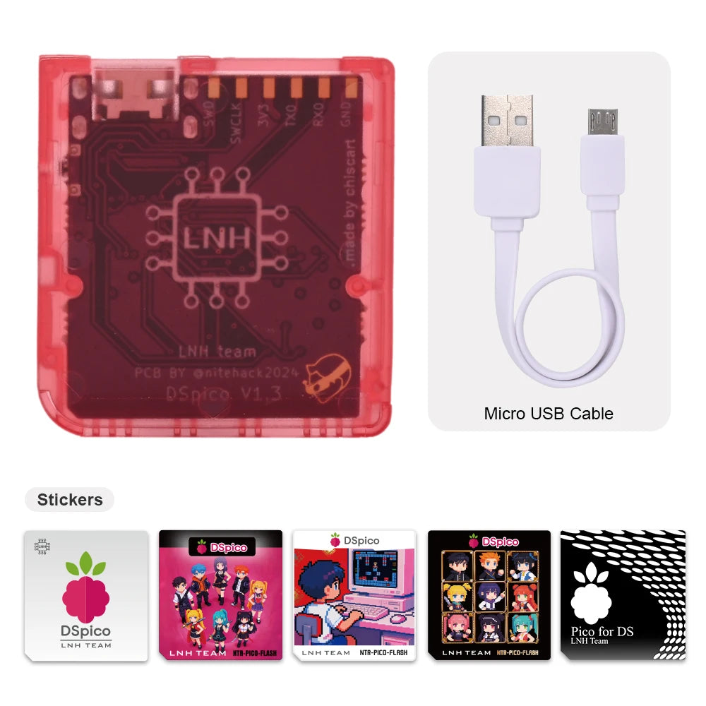 Chisfamily Micro USB Transparent DSpico Game Reader Adapter 16 MBit With LED RP2040 for Nintendo DS NDSL DSi 3DS Consoles