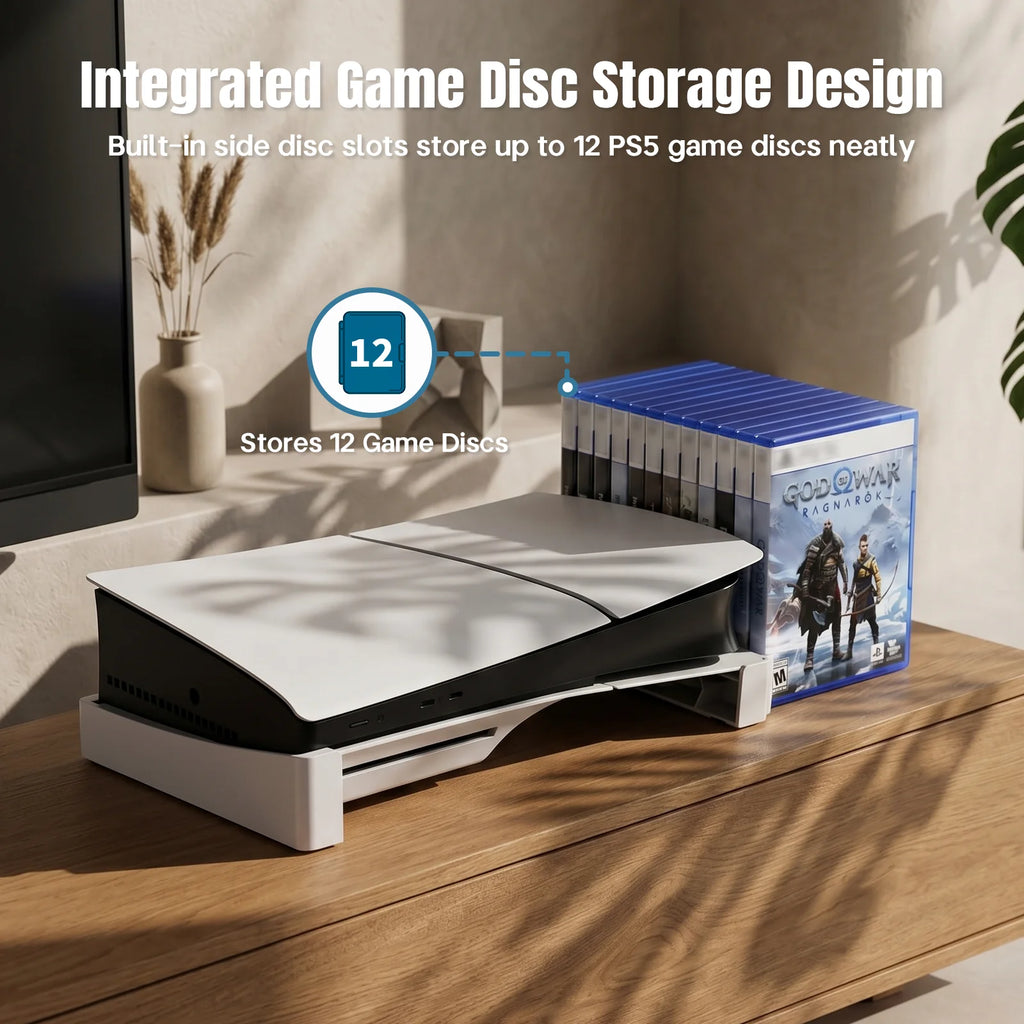 Horizontal Stand for PS5 Slim & Pro Console and Hold 12 Game
