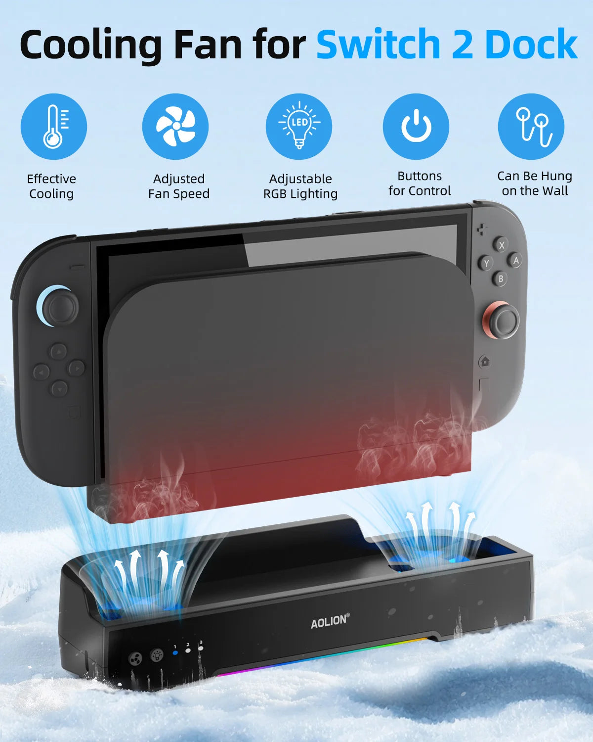 Aolion For Switch 2 Dock RGB Cooling Fan Portable HUB Expans