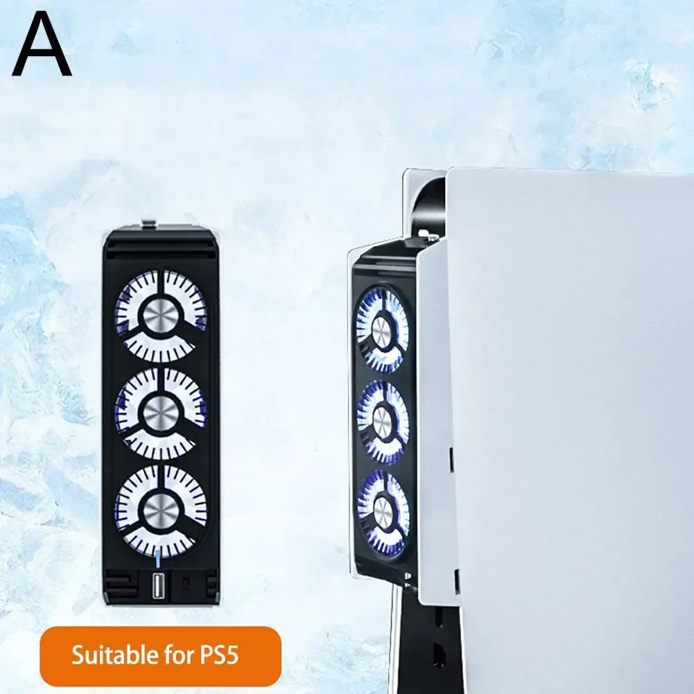 Cooling Fan for PS5/PS5 Silm Game Console with LED High-Speed Silent Cooler Fan for PS5 3-Fan USB Heat Dissipation