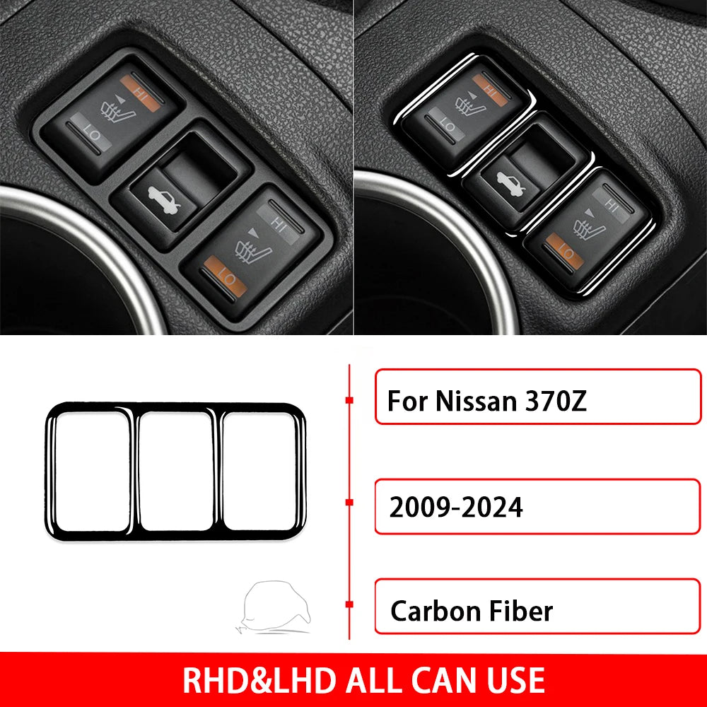 For Nissan 370Z Z34 2009-2024 Car Accessories Carbon Fiber Gear Shift Headlight Button Panel Cover Trim Sticker Modification