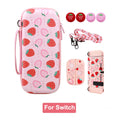 For Switch Carrying Case EVA Hard Shell with Strawberry & Cherry Blossom Pattern Fits for Switch/OLED with Accessories