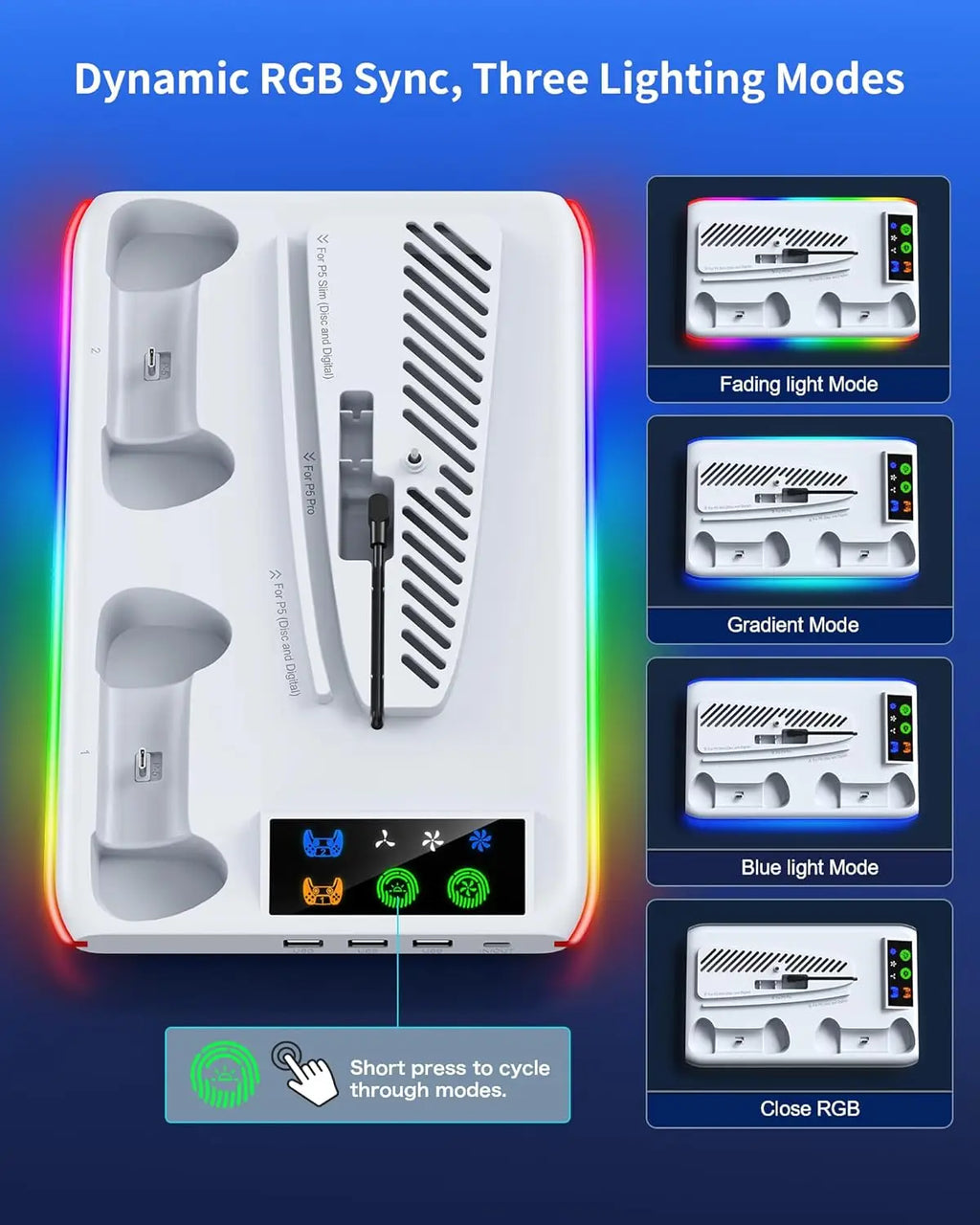 For PS5/Slim/Pro Cooling Stand with LED Controller Charging 