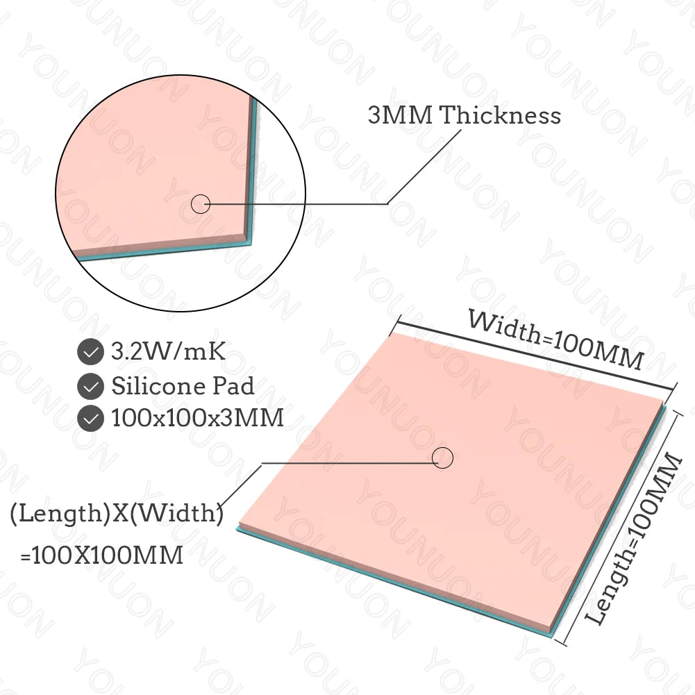 2 Pieces 100x100mm Thermal Pad 0.5mm/1mm/1.5mm/2mm/2.5mm/3mm/4mm/5mm Thickness GPU CPU Heatsink Cooling Conductive Silicone Pad