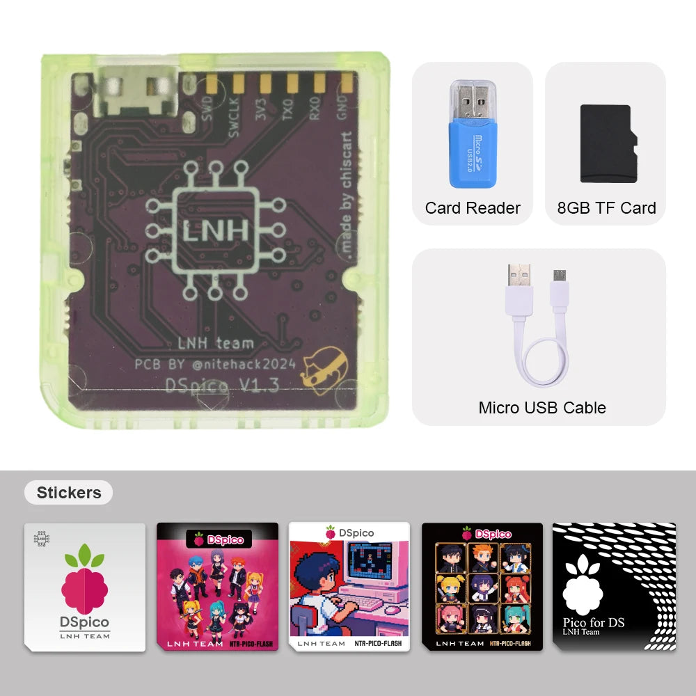 Chisfamily Micro USB Transparent DSpico Game Reader Adapter 16 MBit With LED RP2040 for Nintendo DS NDSL DSi 3DS Consoles