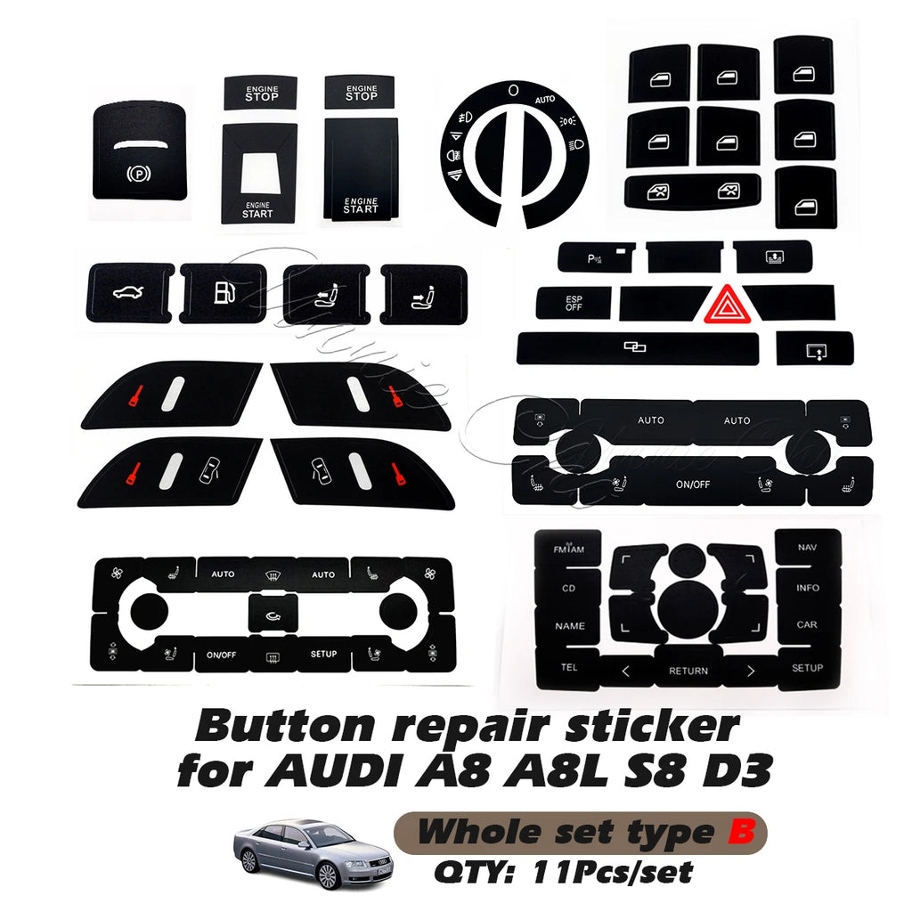 For Audi A8 D3 4E Interior Button Decals 2004 to 2009 For Audi S8 D3 Accessories Refinishing Worn MMI Panel Central Door Lock