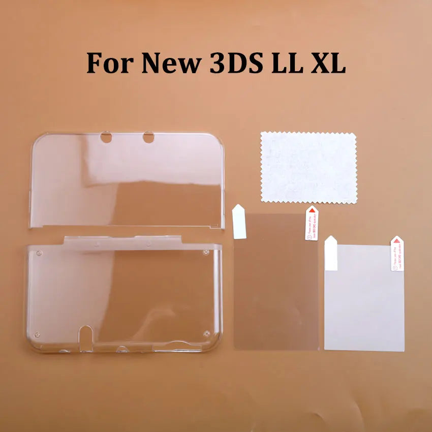For New 2DS 3DS XL LL Clear Split Shell Transparent Protective Cover Case Screen Film LCD Screen Protector