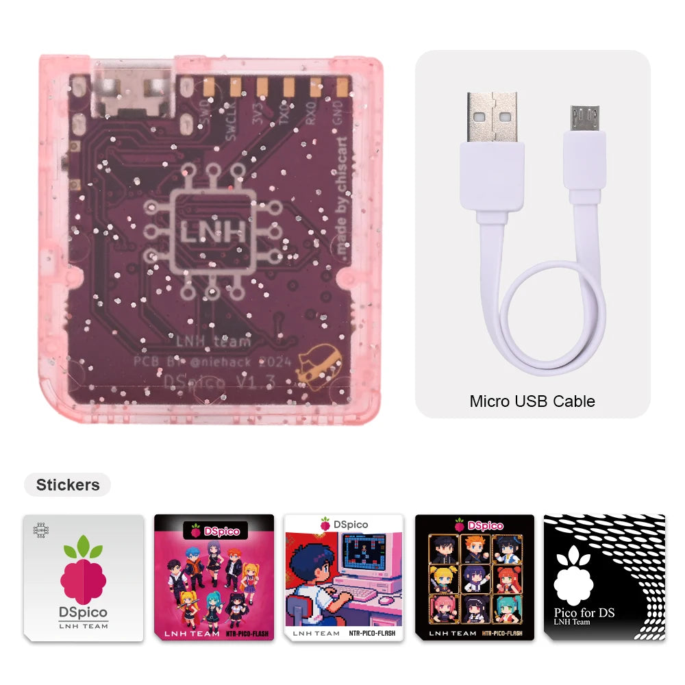 Chisfamily Micro USB Transparent DSpico Game Reader Adapter 16 MBit With LED RP2040 for Nintendo DS NDSL DSi 3DS Consoles