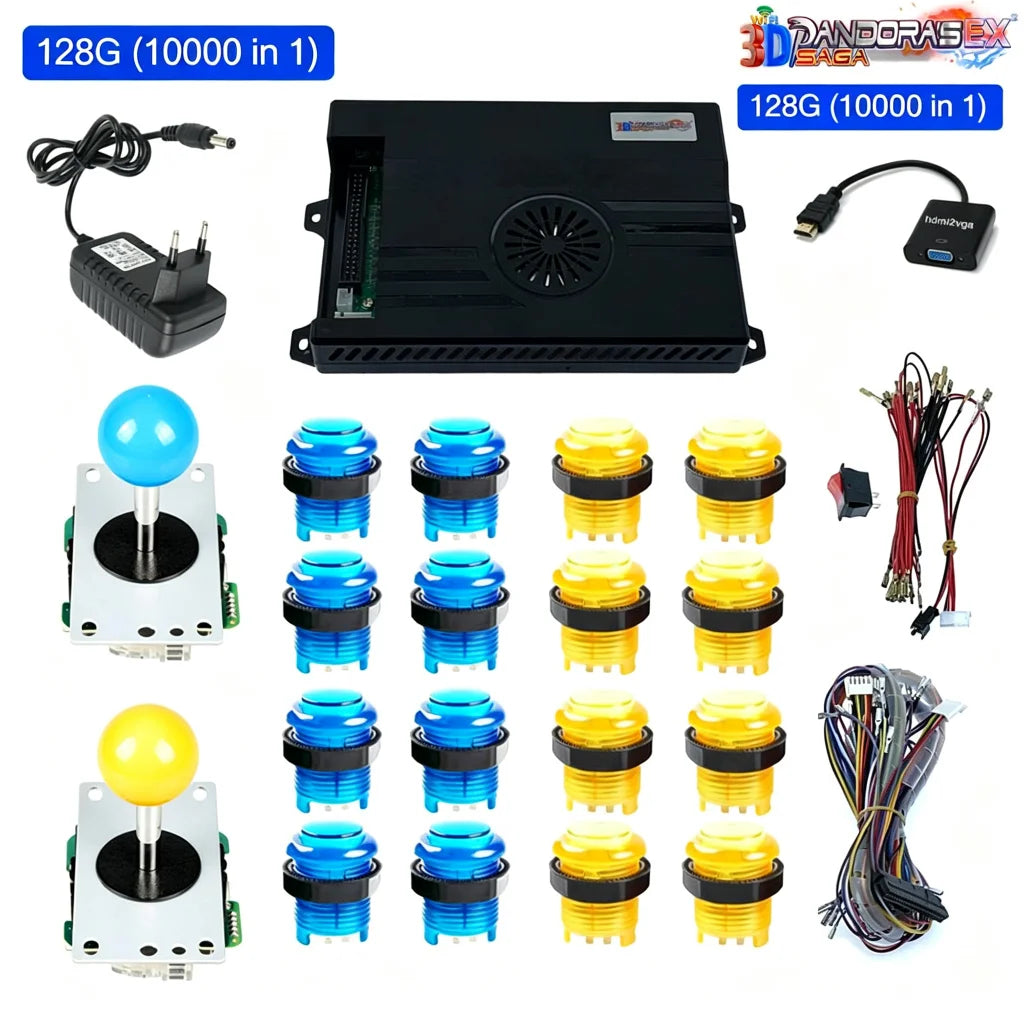 128GB 3D Pandora Saga Box EX2 10000 in 1 DIY Kit Arcade Game Console 8 Way Joystick Led Lights Button Cabinet Bartop 2 Playes