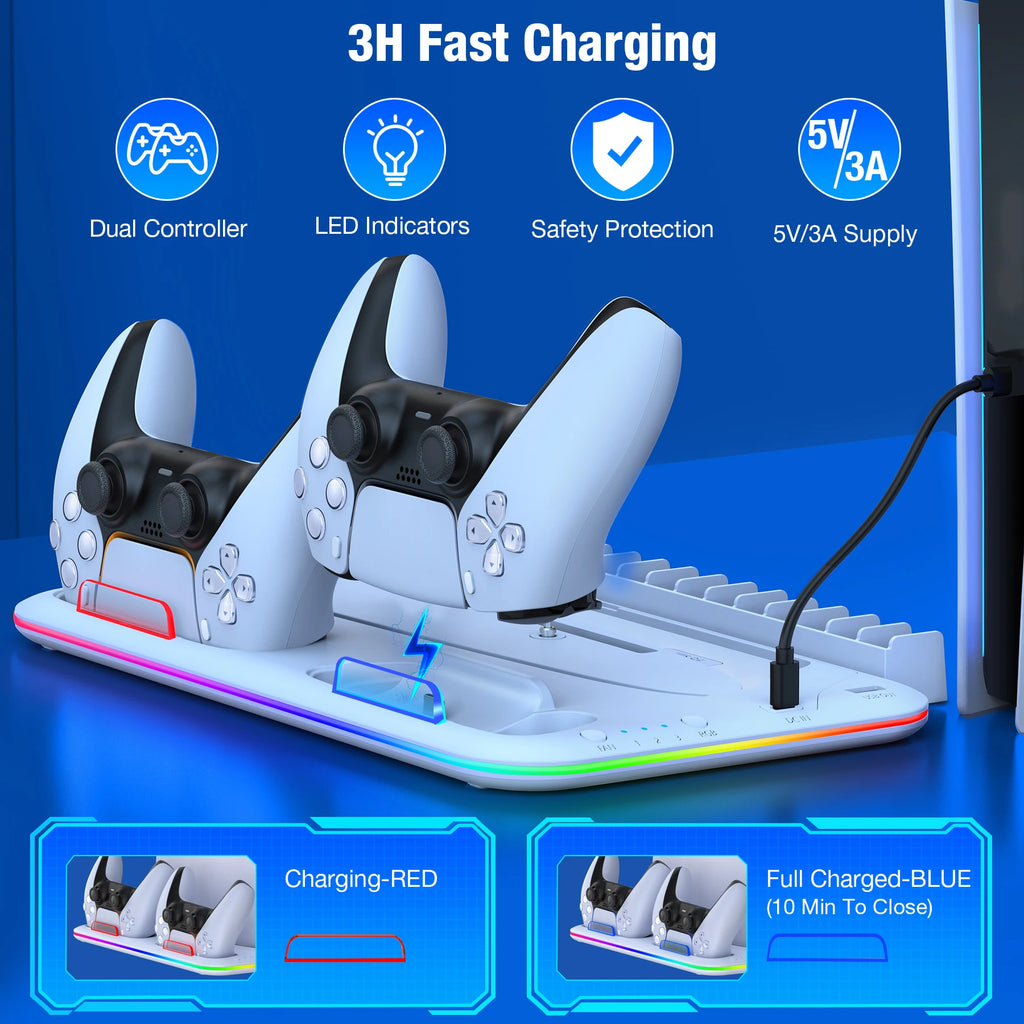 For PS5 Slim Cooling Stand with RGB Light Fan For PS5 Consol