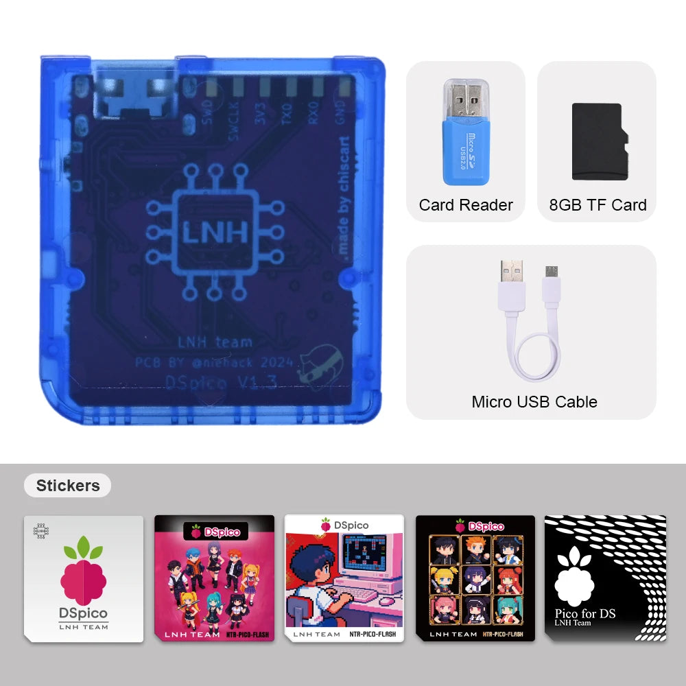 Chisfamily Micro USB Transparent DSpico Game Reader Adapter 16 MBit With LED RP2040 for Nintendo DS NDSL DSi 3DS Consoles