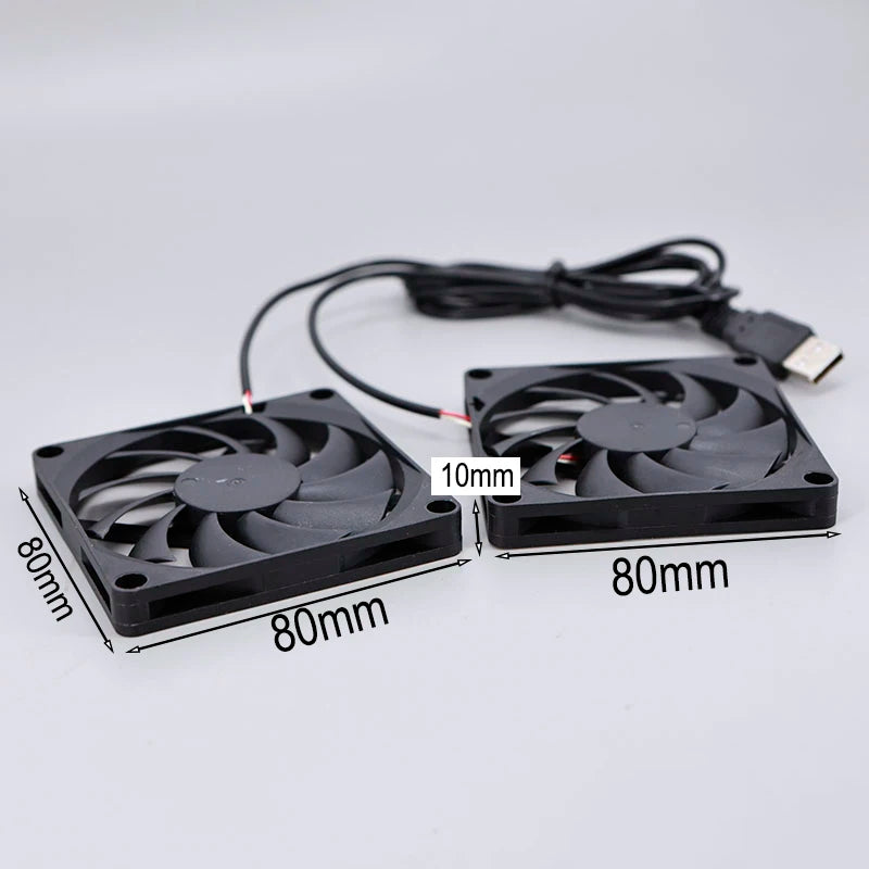 2 in 1 Black 8CM 10mm 8010 5V USB Powered Oil Bearing Comput