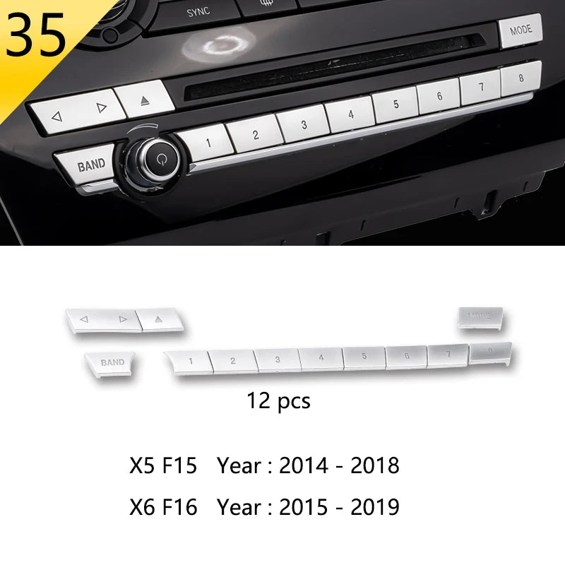 Chrome Car Styling Interior Button Panel Decoration Cover Trim Sticker frame For BMW X5 X6 F15 F16 2014-2019 Auto Accessories