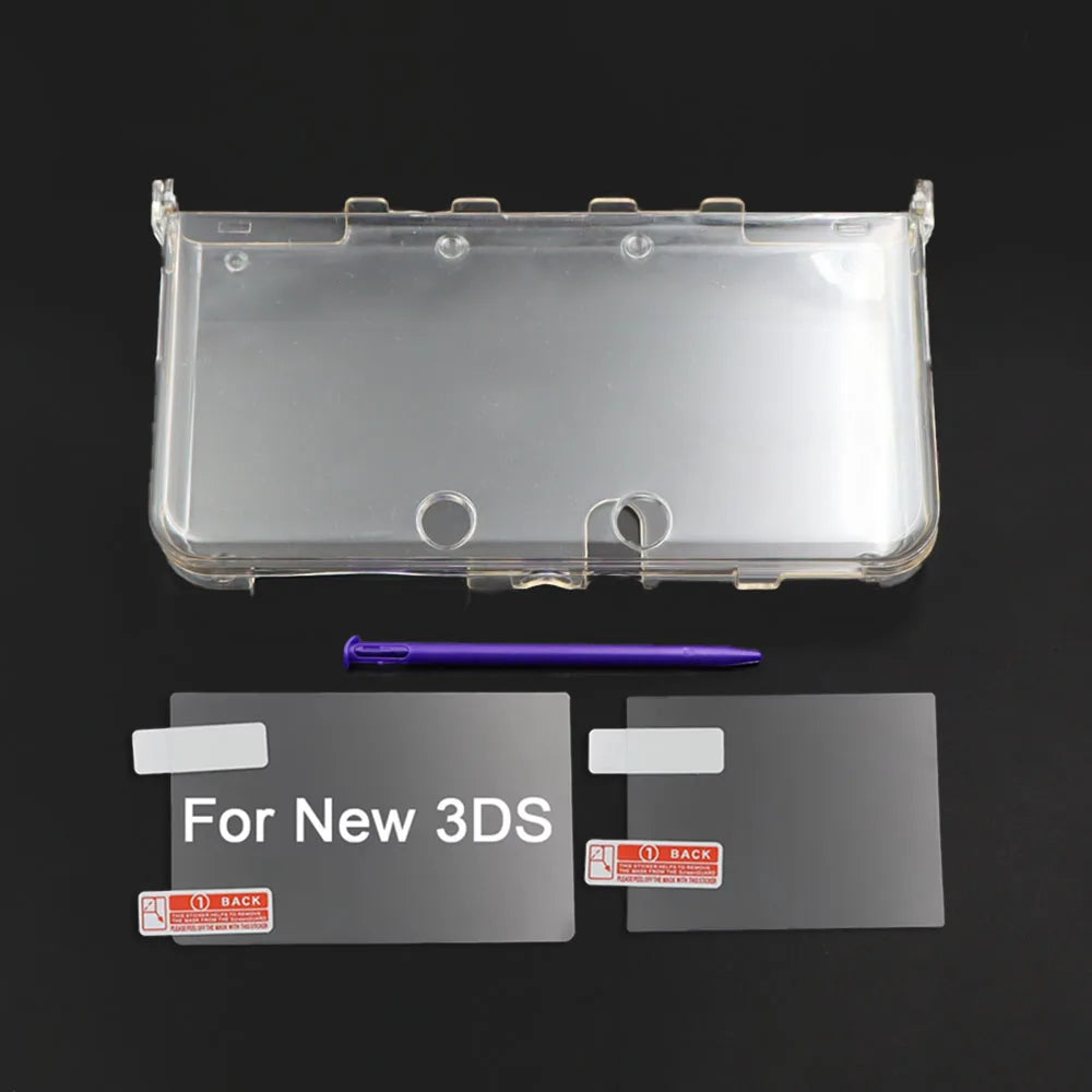 Clear Split Protective Shell Case for New 3DS Transparent Hard Cover+Screen Protector Film+Stylus Pen