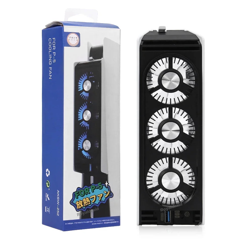 Upgraded For PS5 Cooling Fan Quiet Cooler Fan LED Light USB3.0 Hubs for PS5 Disc & Digital Edition Gaming Console Accessor