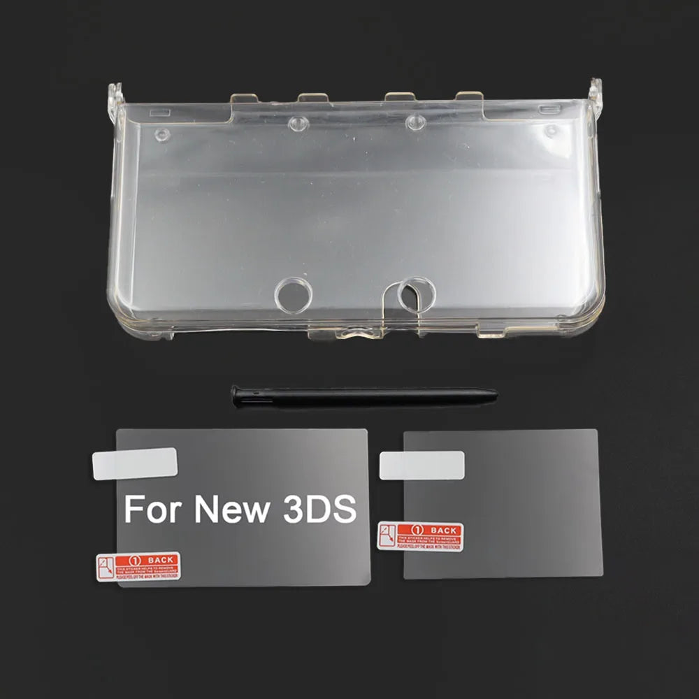 Clear Split Protective Shell Case for New 3DS Transparent Hard Cover+Screen Protector Film+Stylus Pen